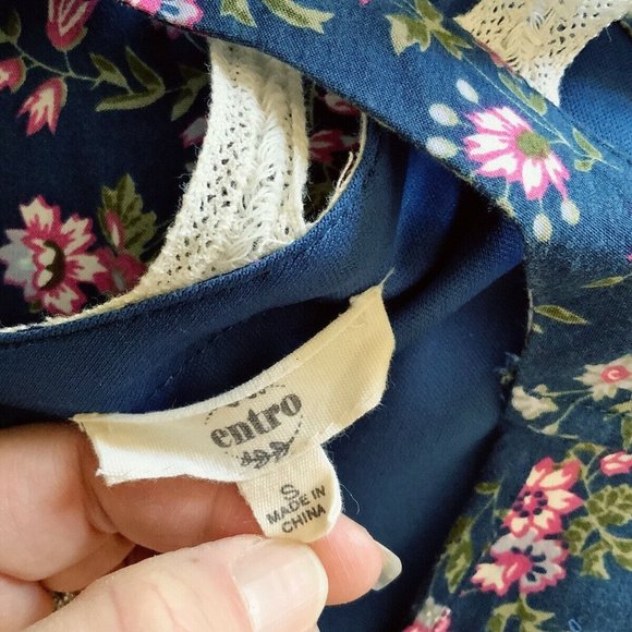 Entro Floral Strappy Crochet Lace Tunic Top Womens sz S Blouse Shirt Oversize - Picture 5 of 7